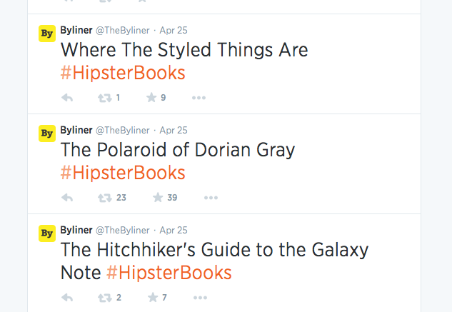 Byliner Twitter no hashtags